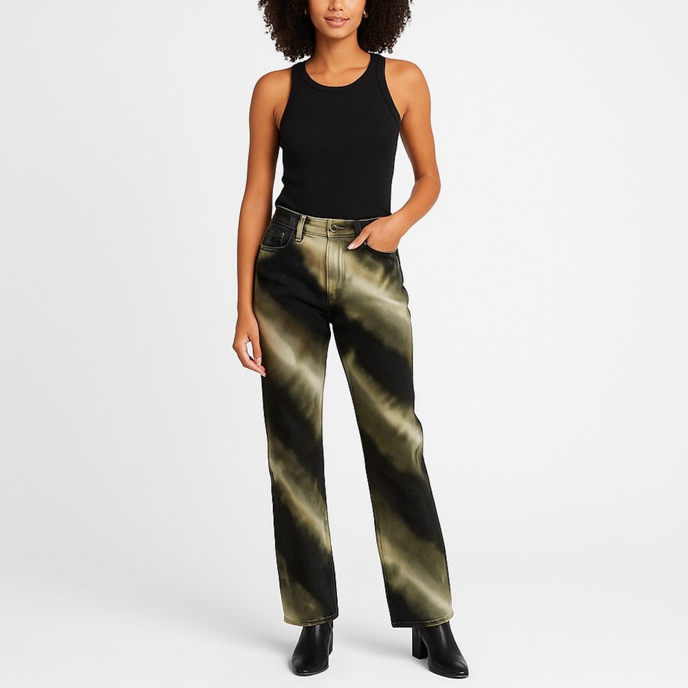 Hudson Midrise Ankle Jeans Size 25 Army Tie Dye Black Green NWT